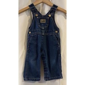 Lee Kids‎ Denim Overall Blue Pockets Sleeveless Square Neck Buckle Vintage 12 M